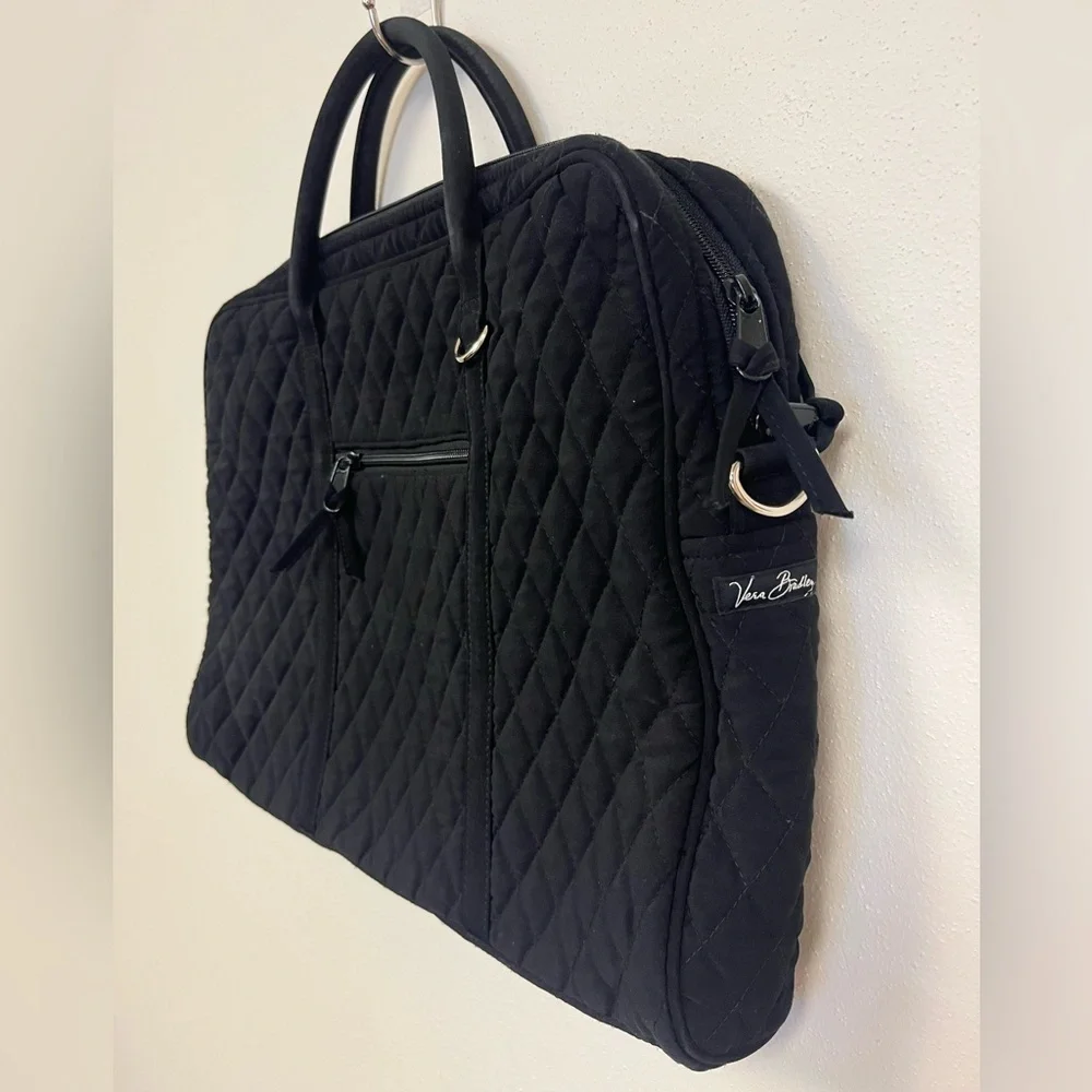 Vera Bradley Quilted Black Laptop Bag Organizer Business Casual Professional